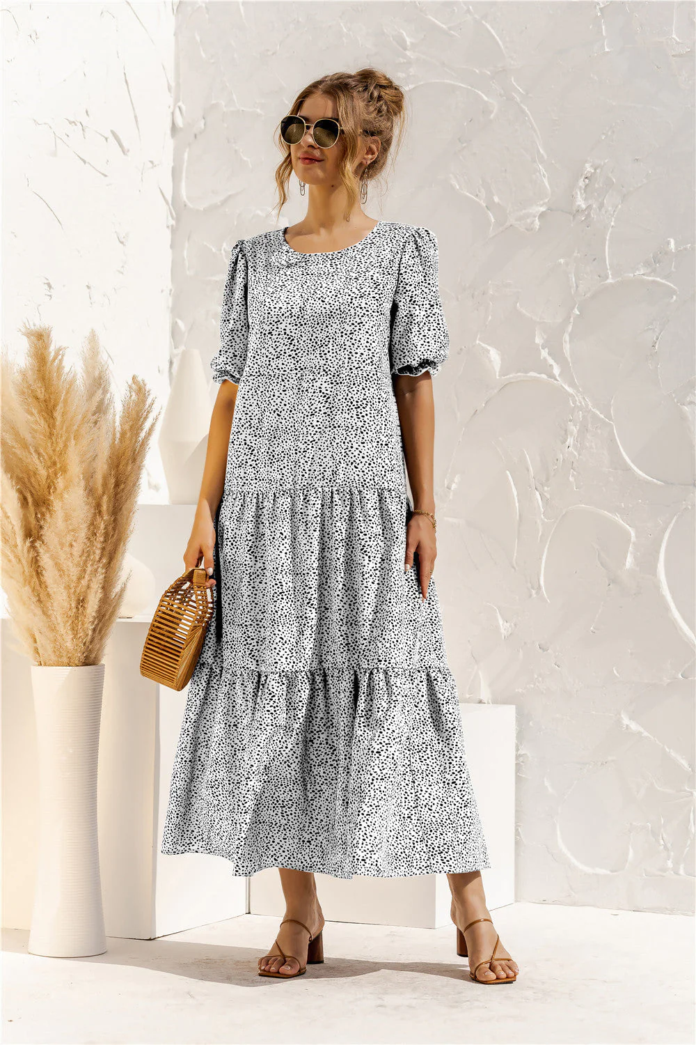 Soft Dot Print Short Sleeve Maxi Dress - Image 29