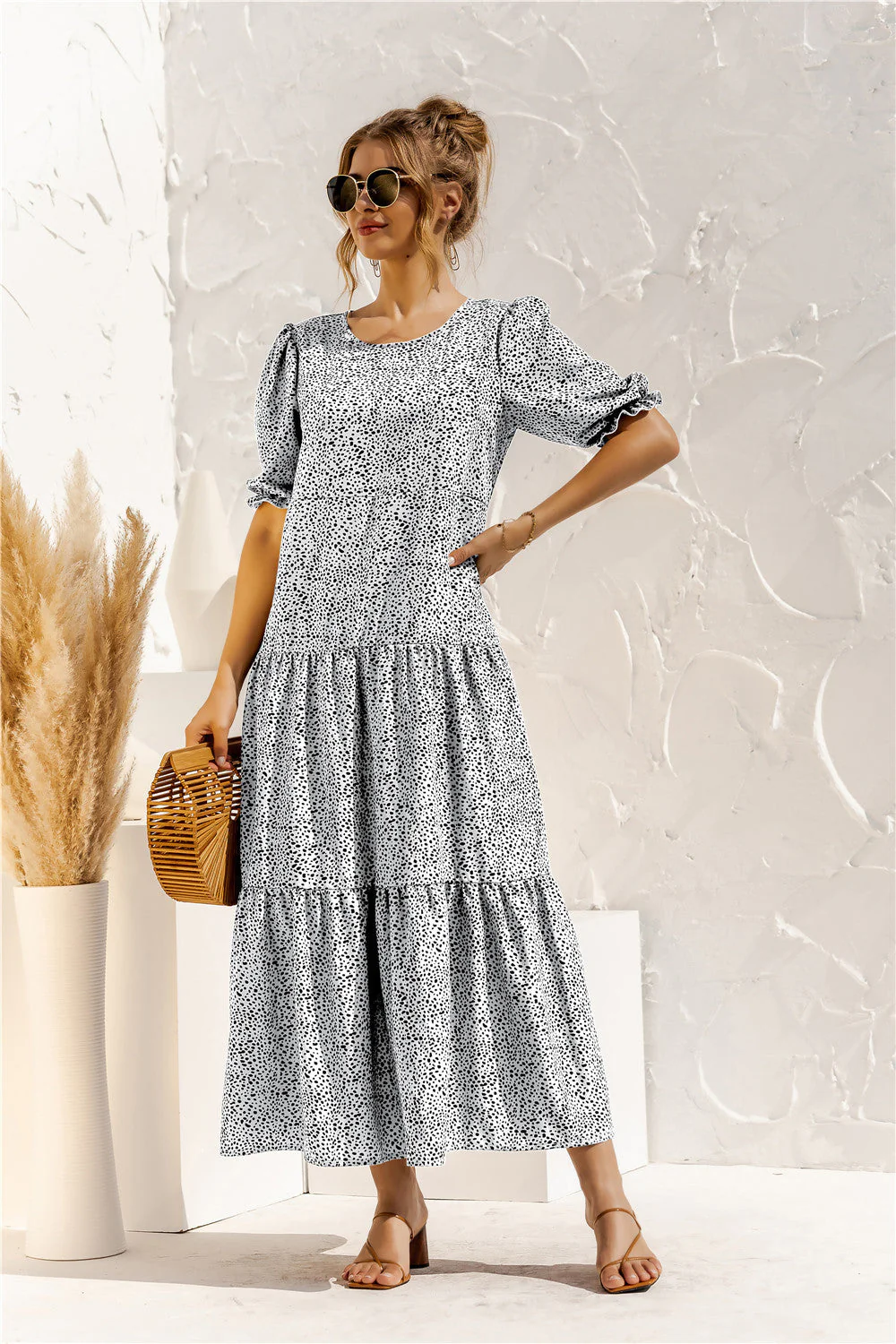 Soft Dot Print Short Sleeve Maxi Dress - Image 30