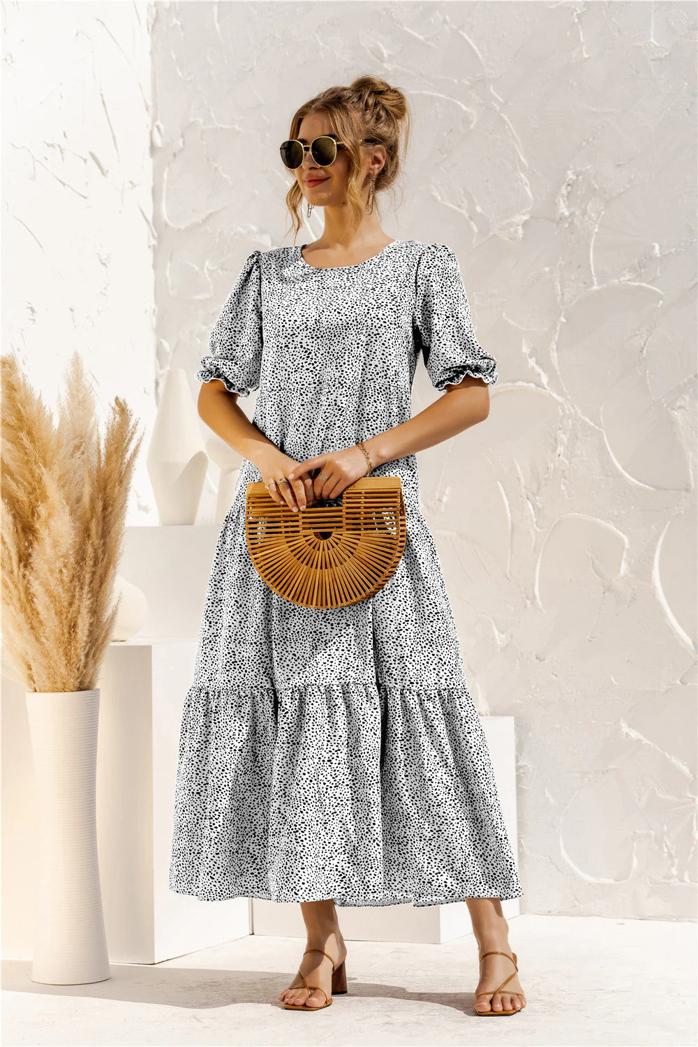 Soft Dot Print Short Sleeve Maxi Dress - Image 31
