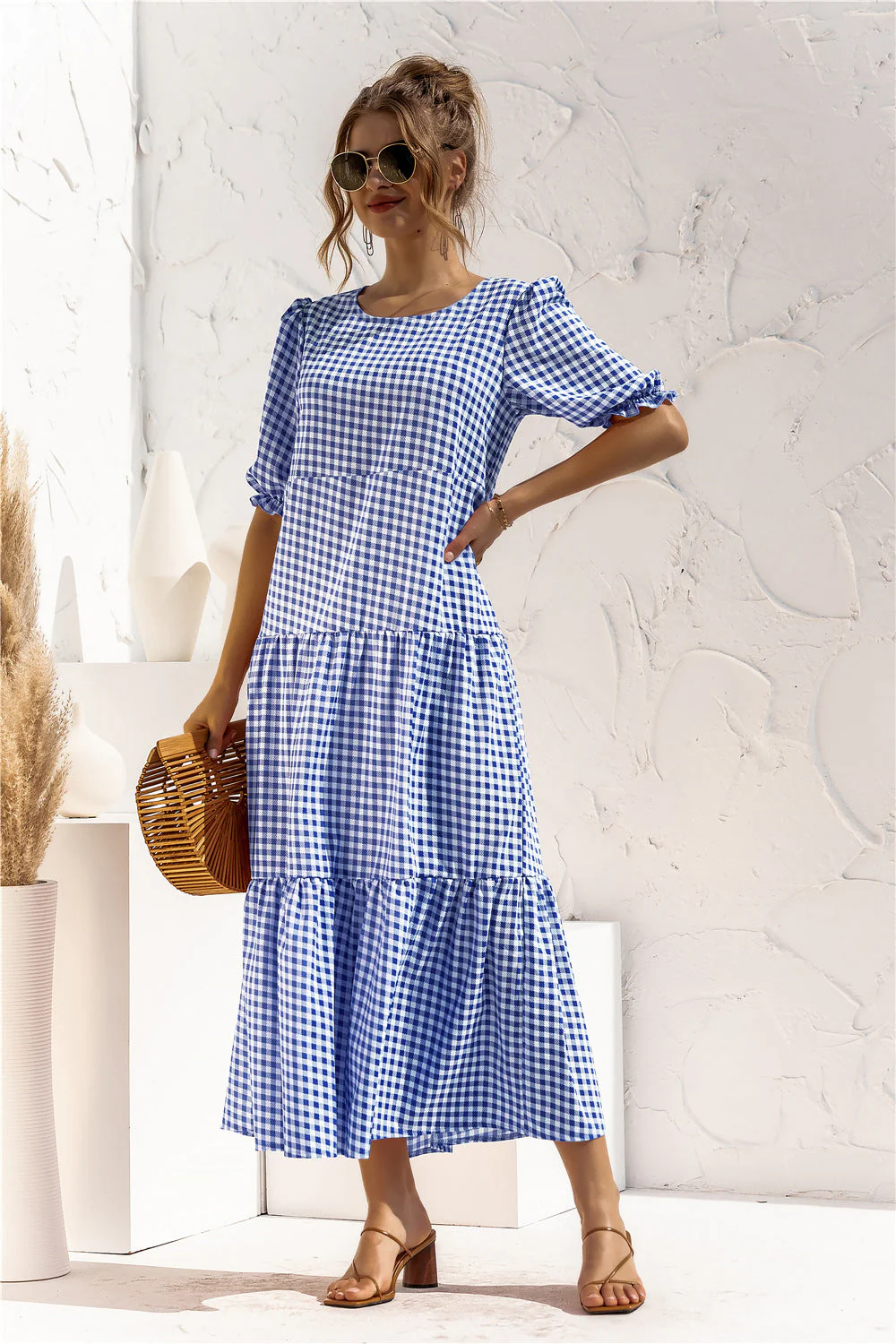Soft Dot Print Short Sleeve Maxi Dress - Image 35