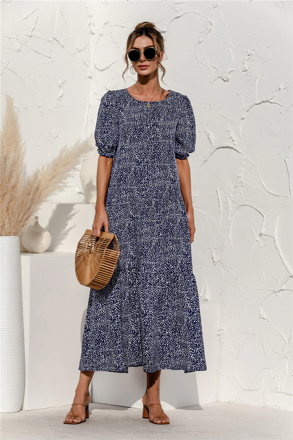 Soft Dot Print Short Sleeve Maxi Dress - Image 41