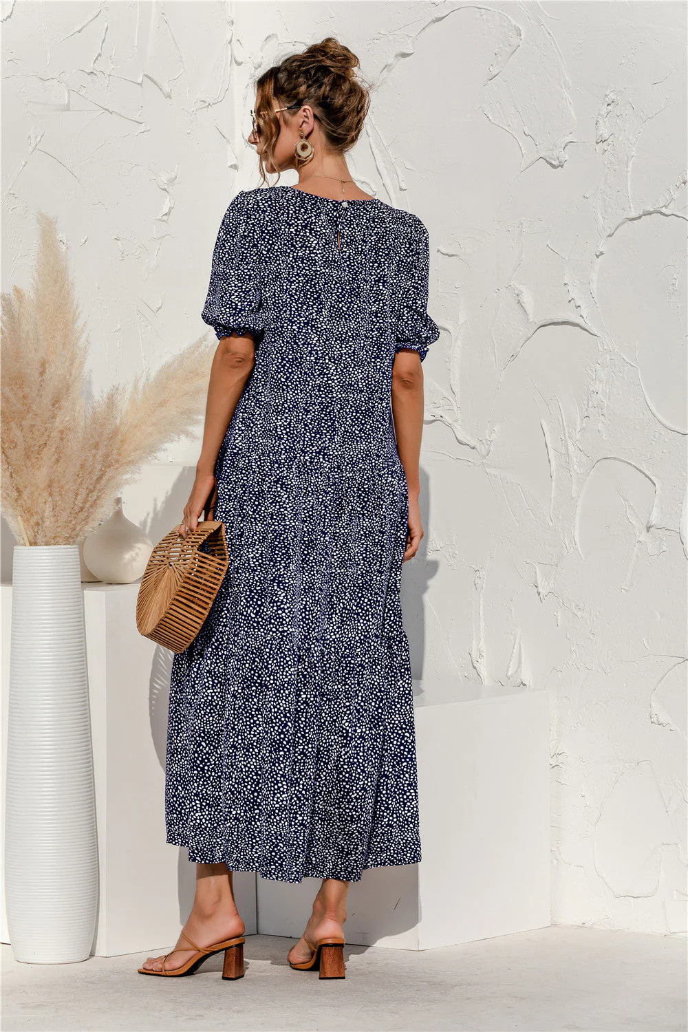 Soft Dot Print Short Sleeve Maxi Dress - Image 43