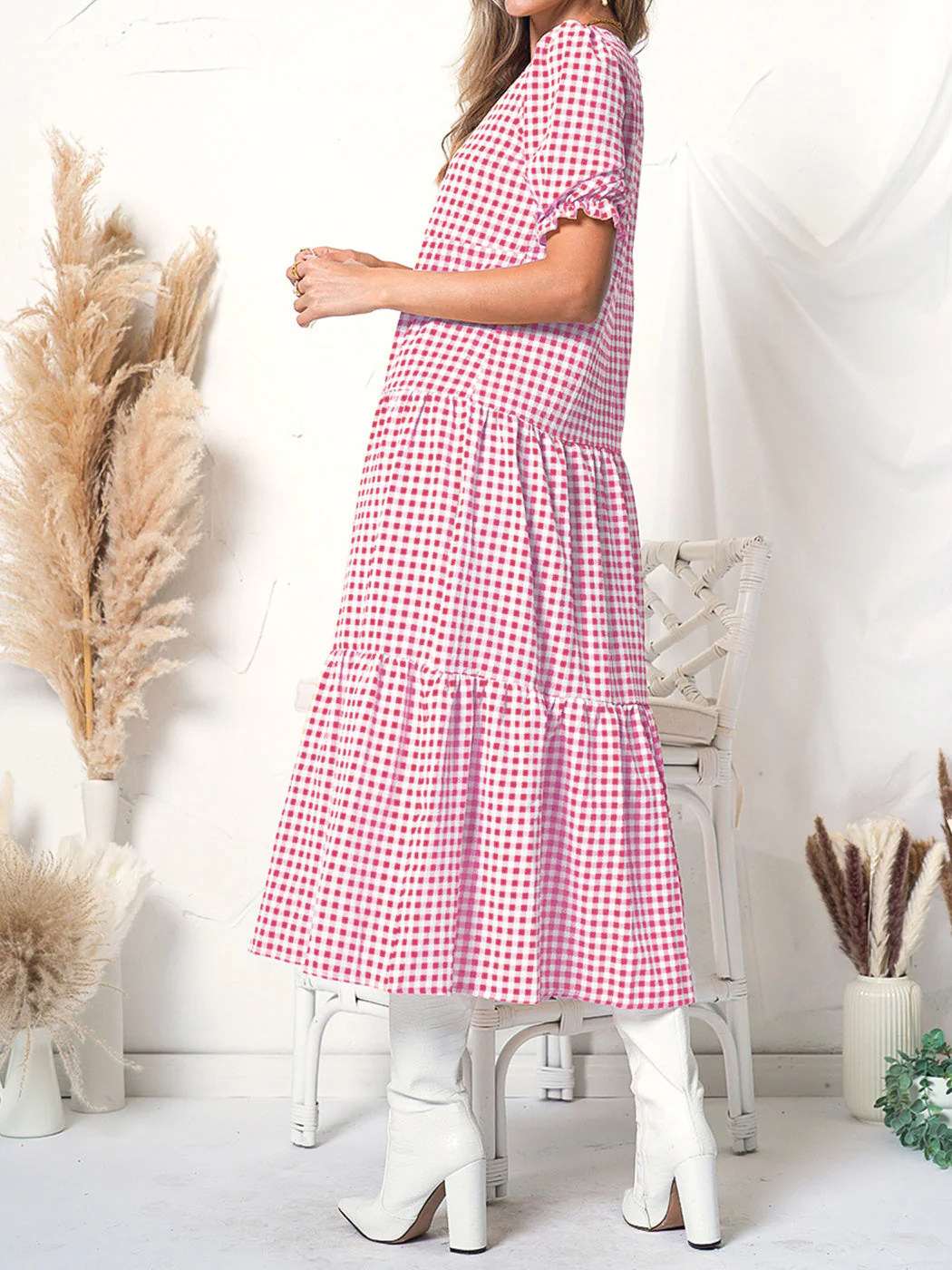 Soft Dot Print Short Sleeve Maxi Dress - Image 44