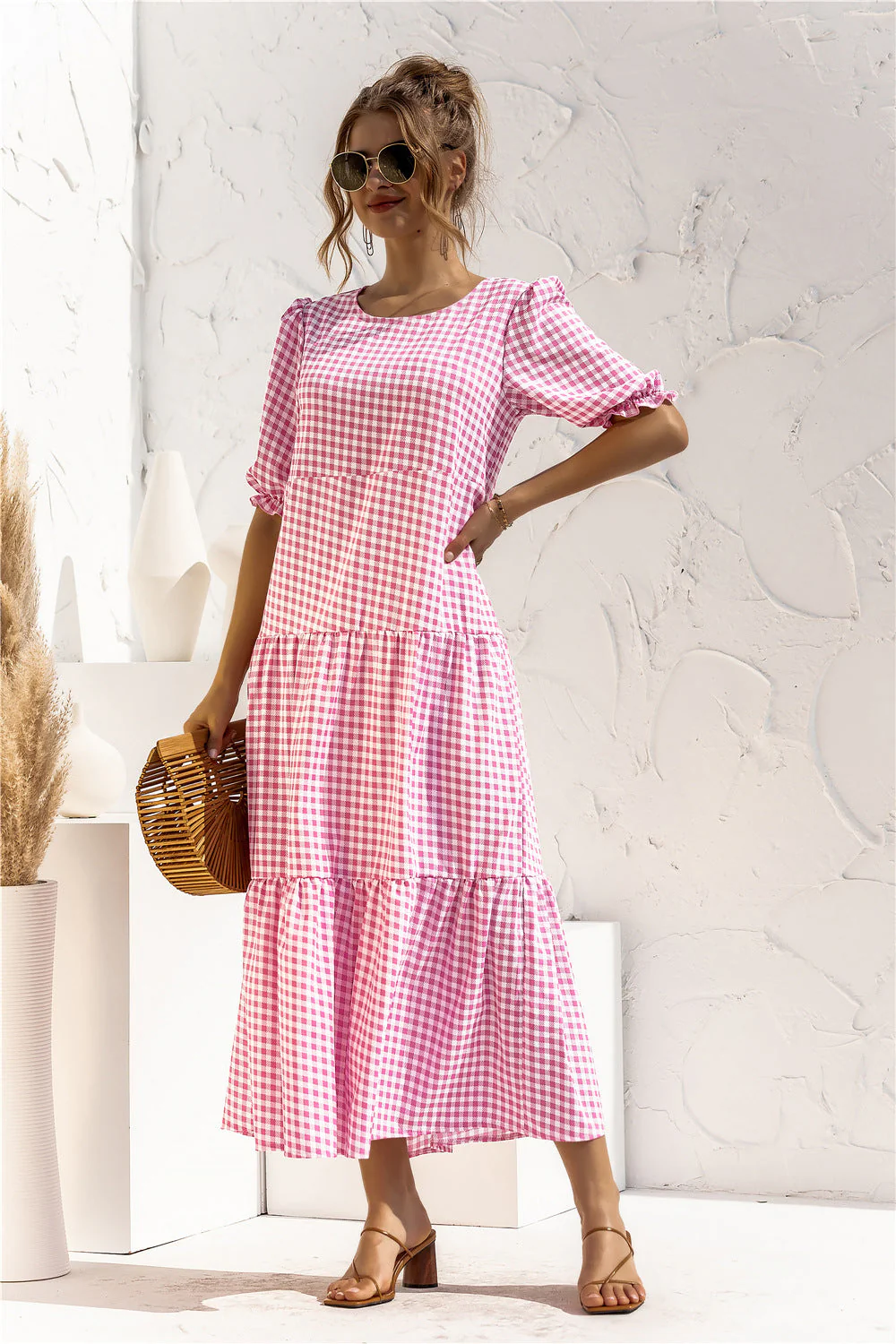 Soft Dot Print Short Sleeve Maxi Dress - Image 46