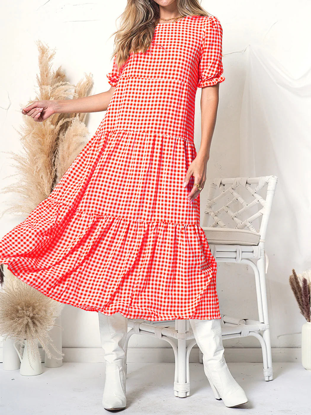 Soft Dot Print Short Sleeve Maxi Dress - Image 48