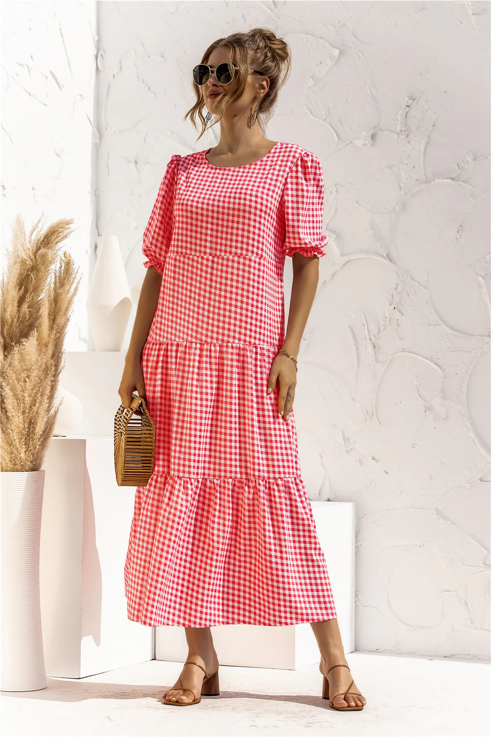 Soft Dot Print Short Sleeve Maxi Dress - Image 51