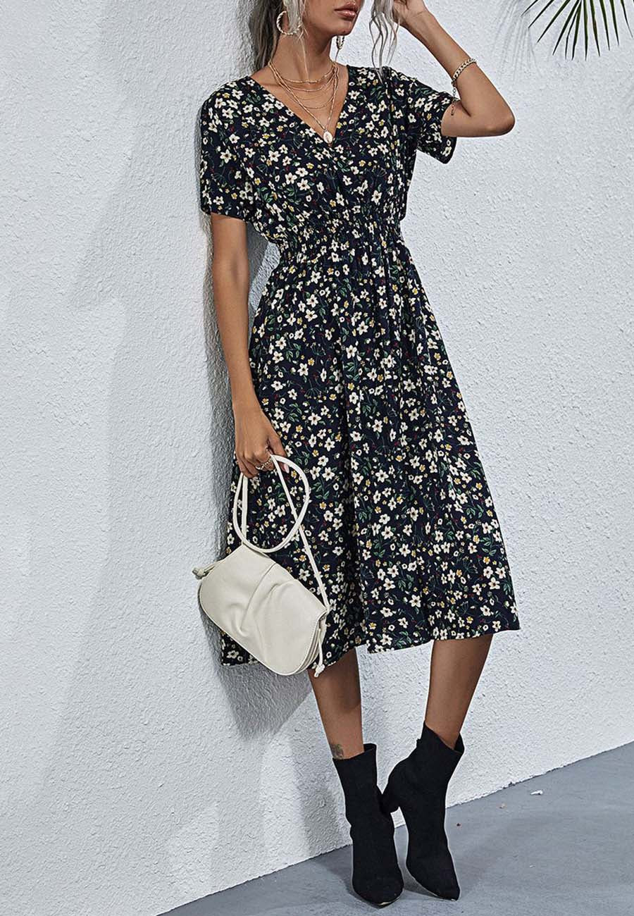 Soft Floral Everyday Cross-Front Dress - Image 2