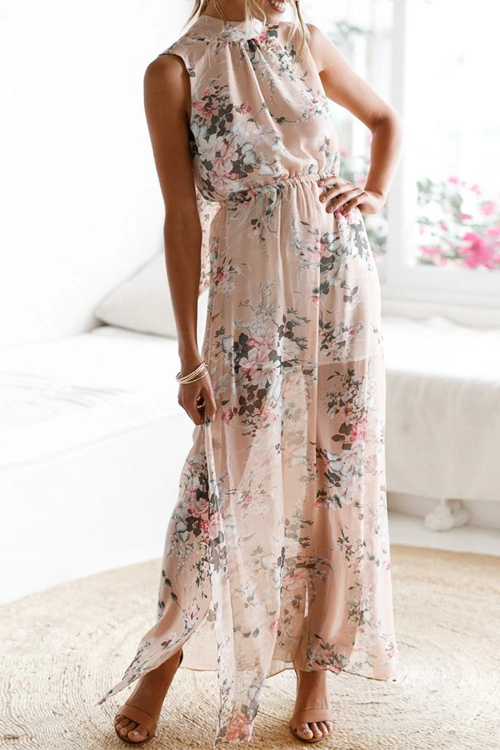Soft Floral Pink Halter Dress - Image 4