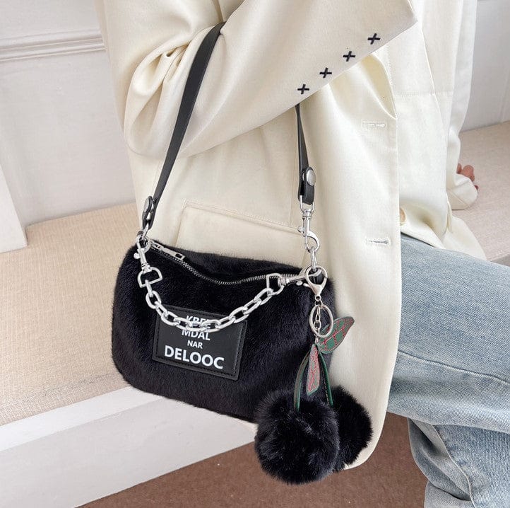 Soft Fluffy Cherry Shoulder Bag with Silver Chain - Image 9
