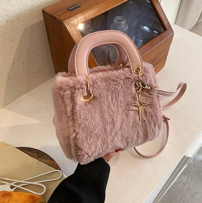 Soft Fluffy Small Handbag with Star Pendant - Image 3