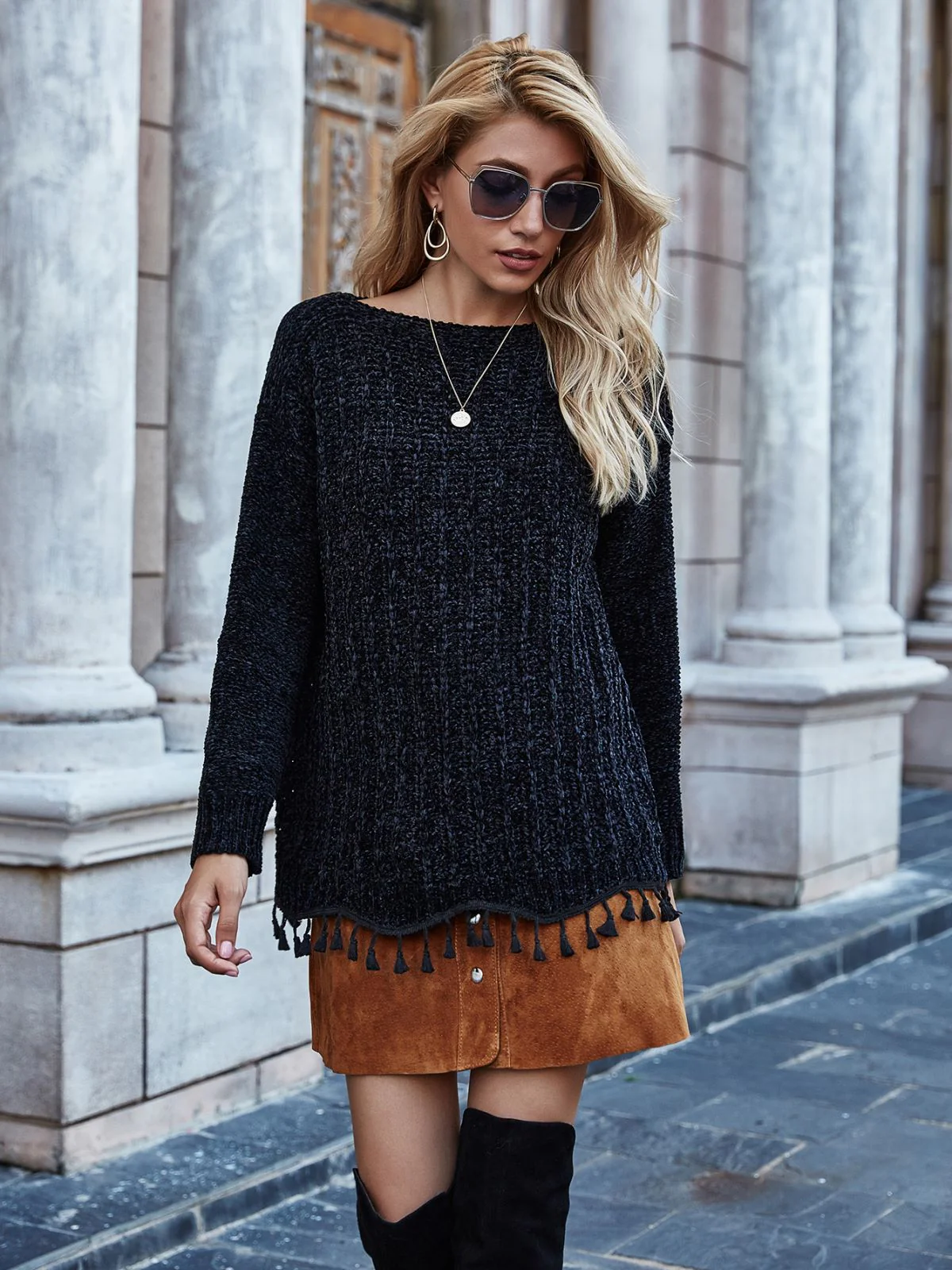 Soft Knit Tassel Hem Sweater - Image 3