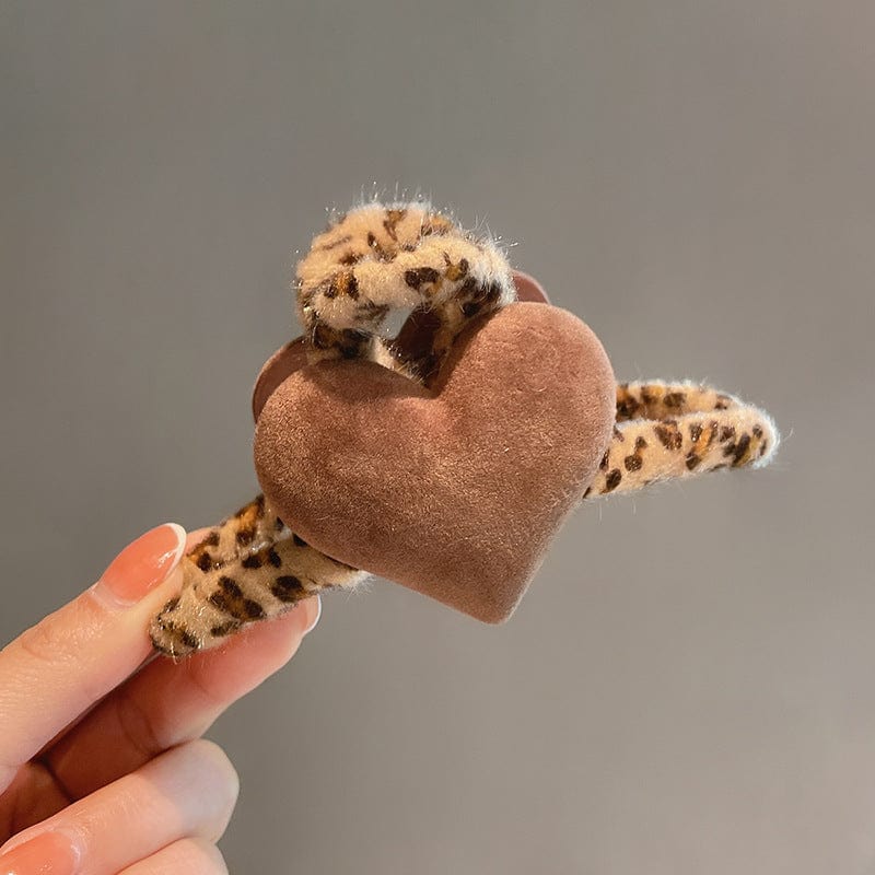 Soft Leopard Print Hair Claw with Heart - Image 2