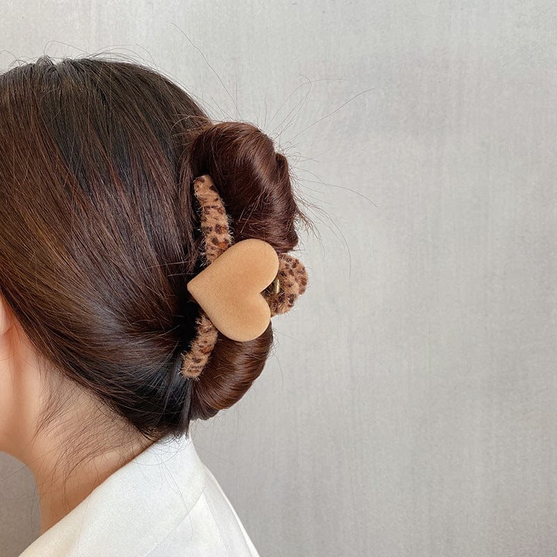Soft Leopard Print Hair Claw with Heart - Image 5
