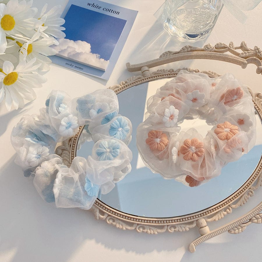 Soft Pastel Floral Mesh Scrunchy - Image 4