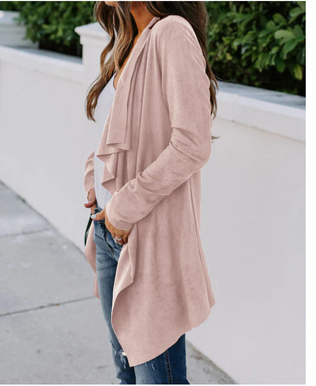 Solid Asymmetrical Hem Cardigan - Image 6