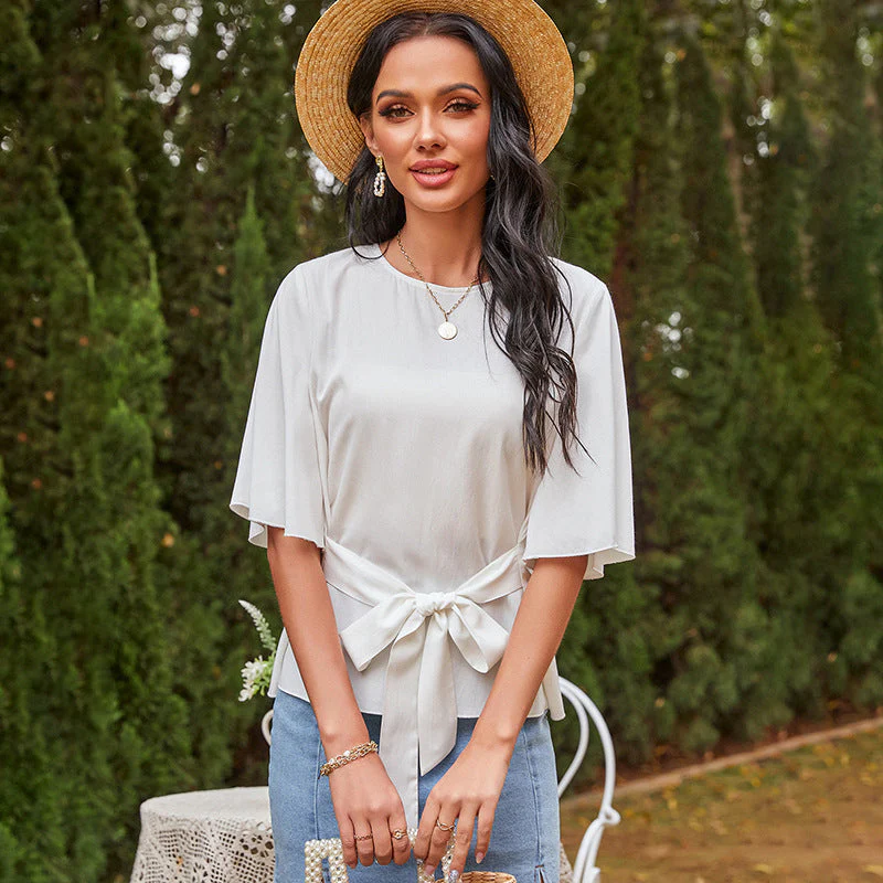 Solid Bell Sleeve Blouse - Image 4