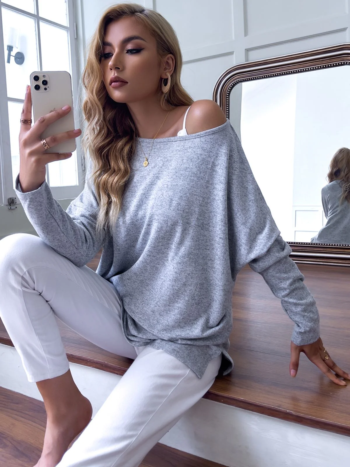 Solid Boat Neck Sweatshirt - Image 3