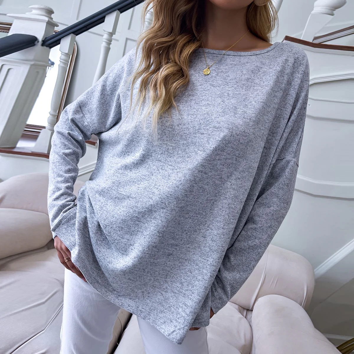 Solid Boat Neck Sweatshirt - Image 4