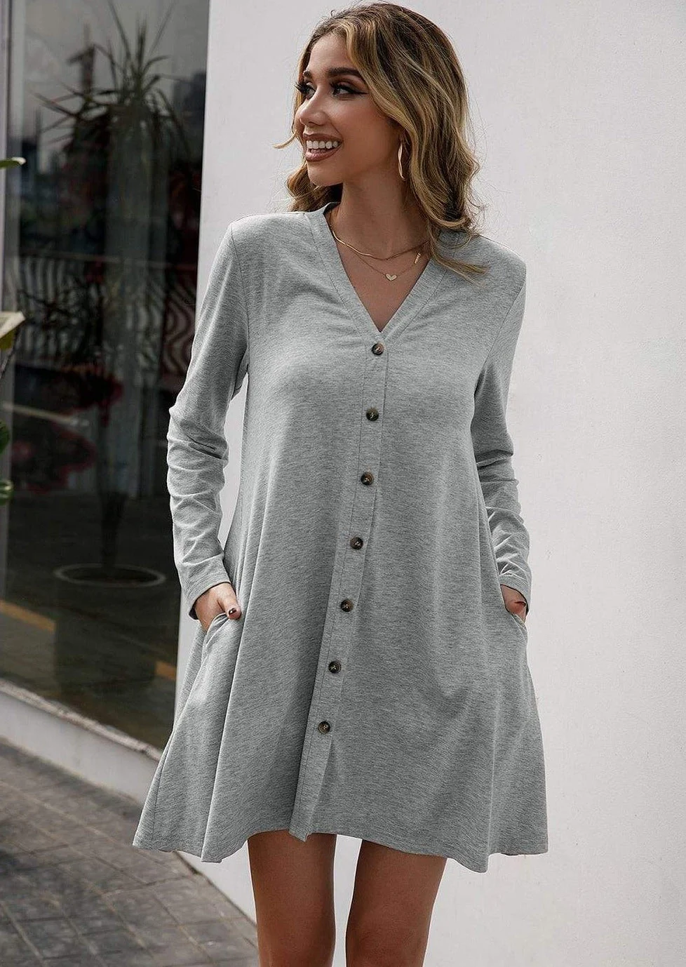 Solid Button Down Flowy Cardigan - Image 2