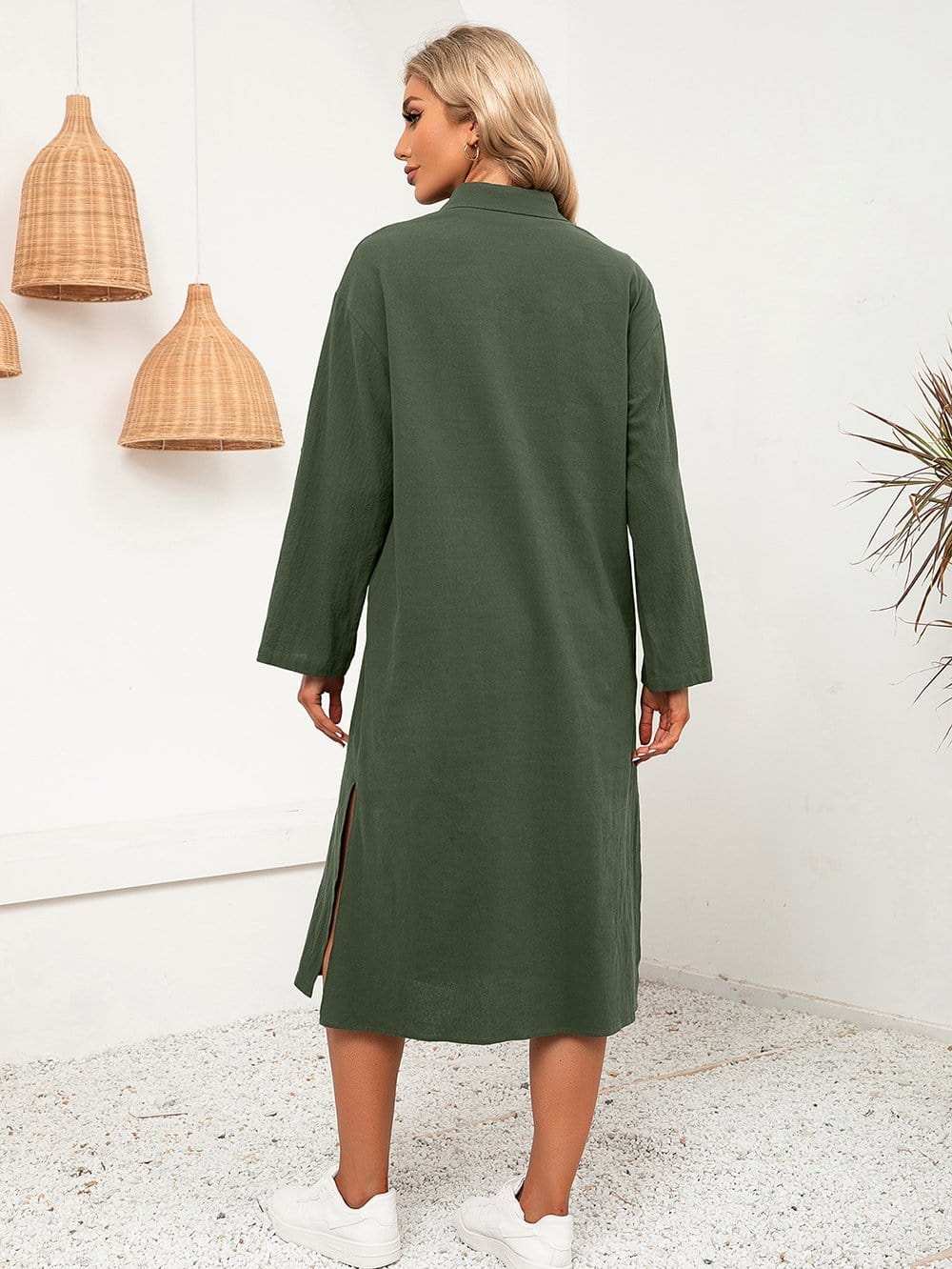 Solid Button Down Shirt Dress - Image 2