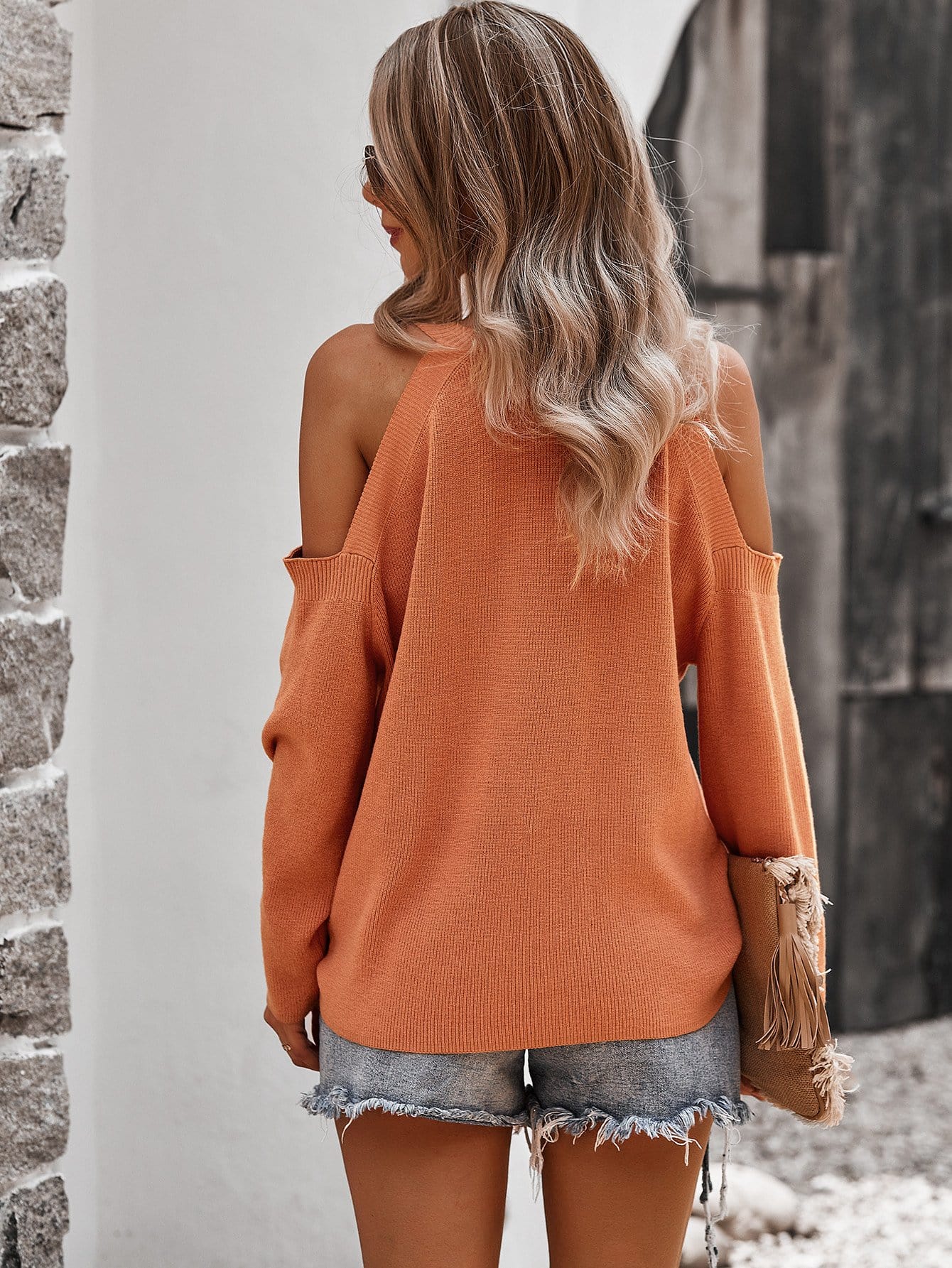 Solid Cold Shoulder Knit Sweater - Image 19