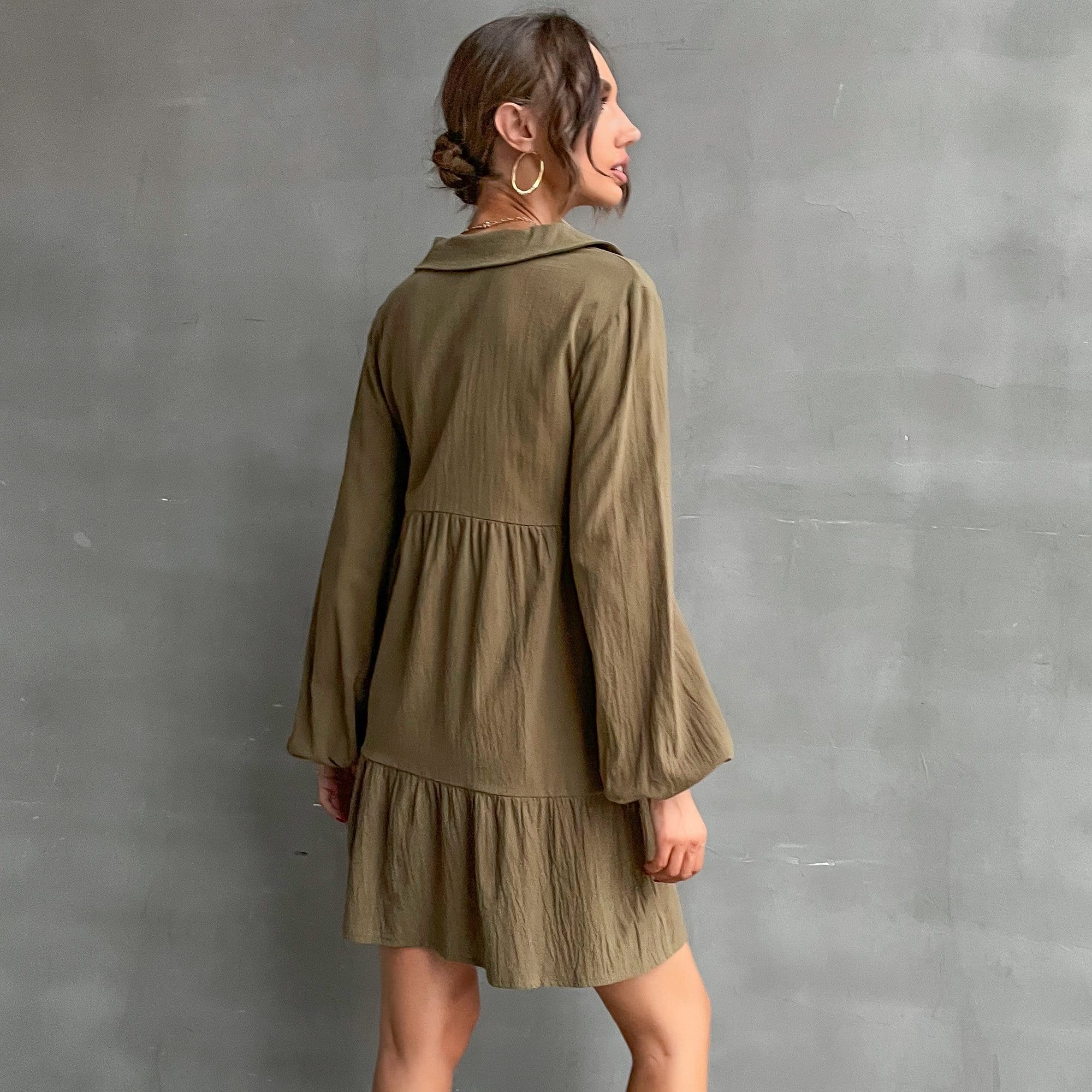 Solid Collared Tiered Dress - Image 5