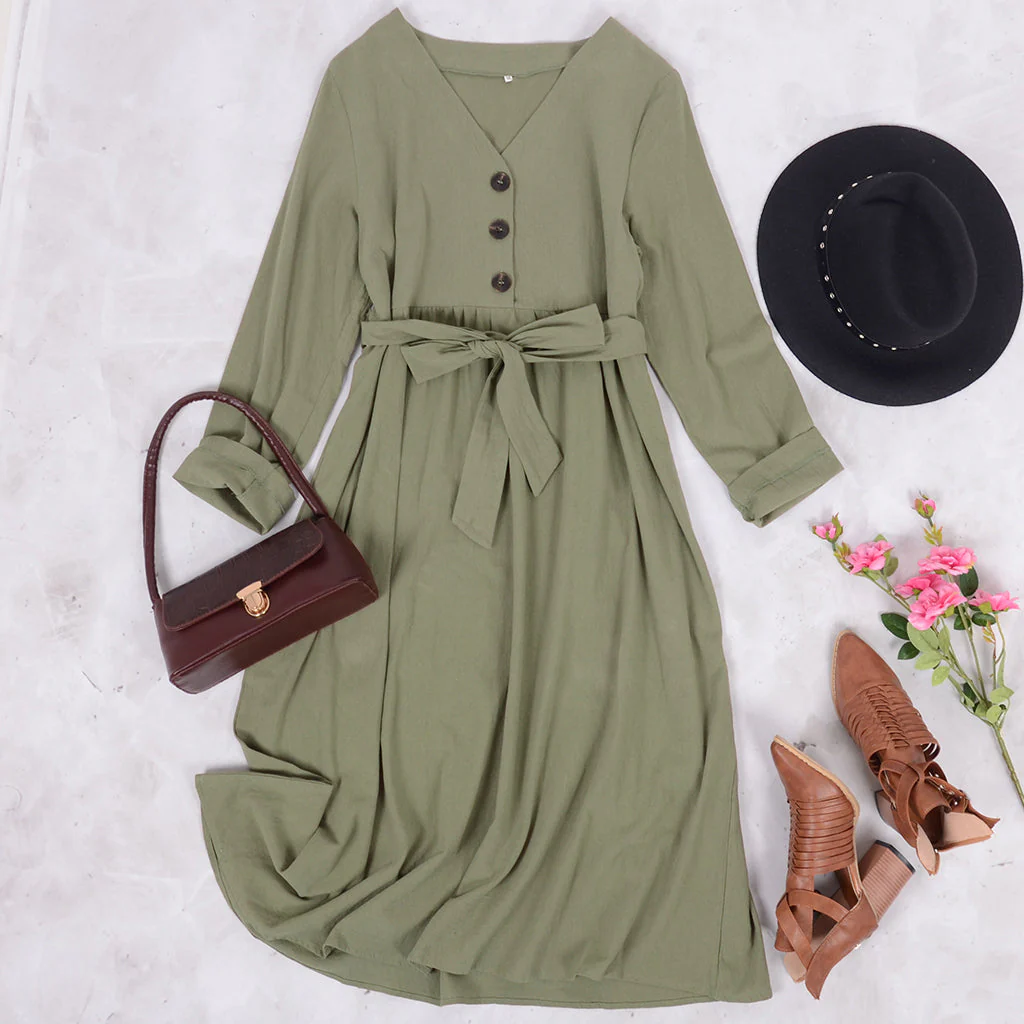 Solid Color Belted Dress - Image 11