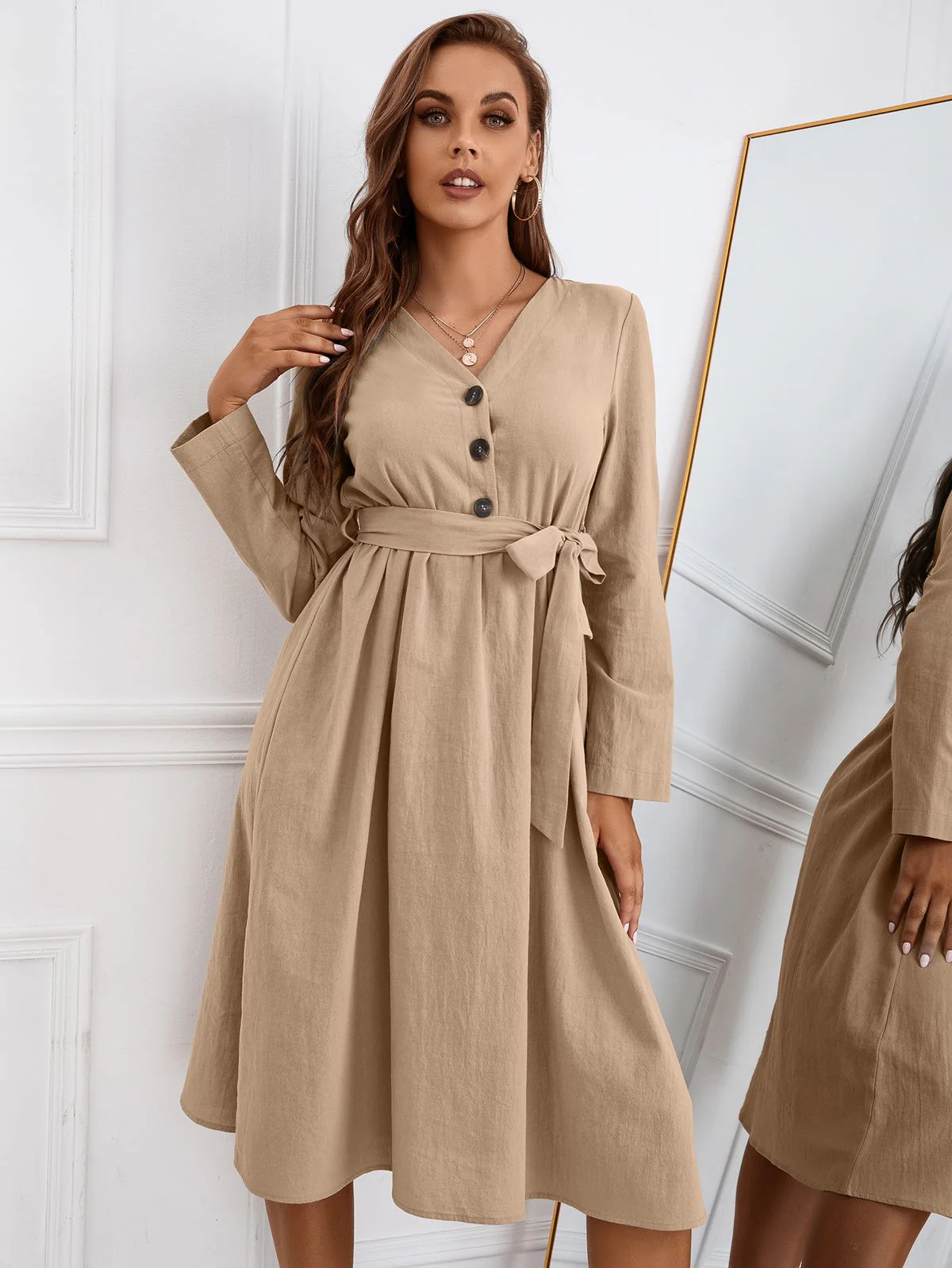 Solid Color Belted Dress - Image 15