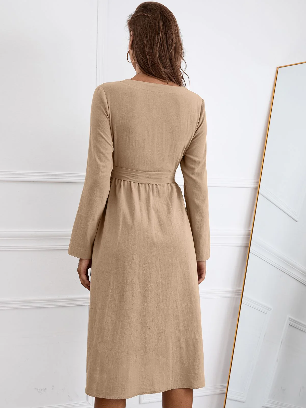 Solid Color Belted Dress - Image 16
