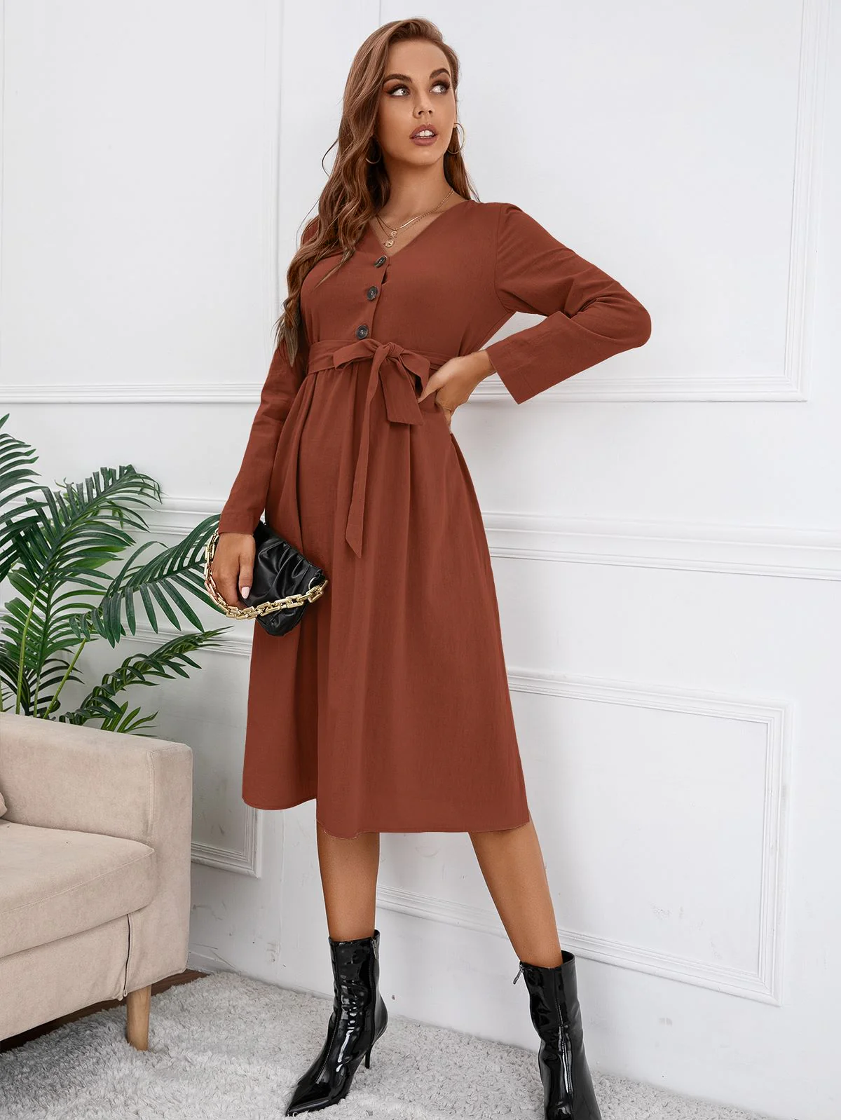 Solid Color Belted Dress - Image 18