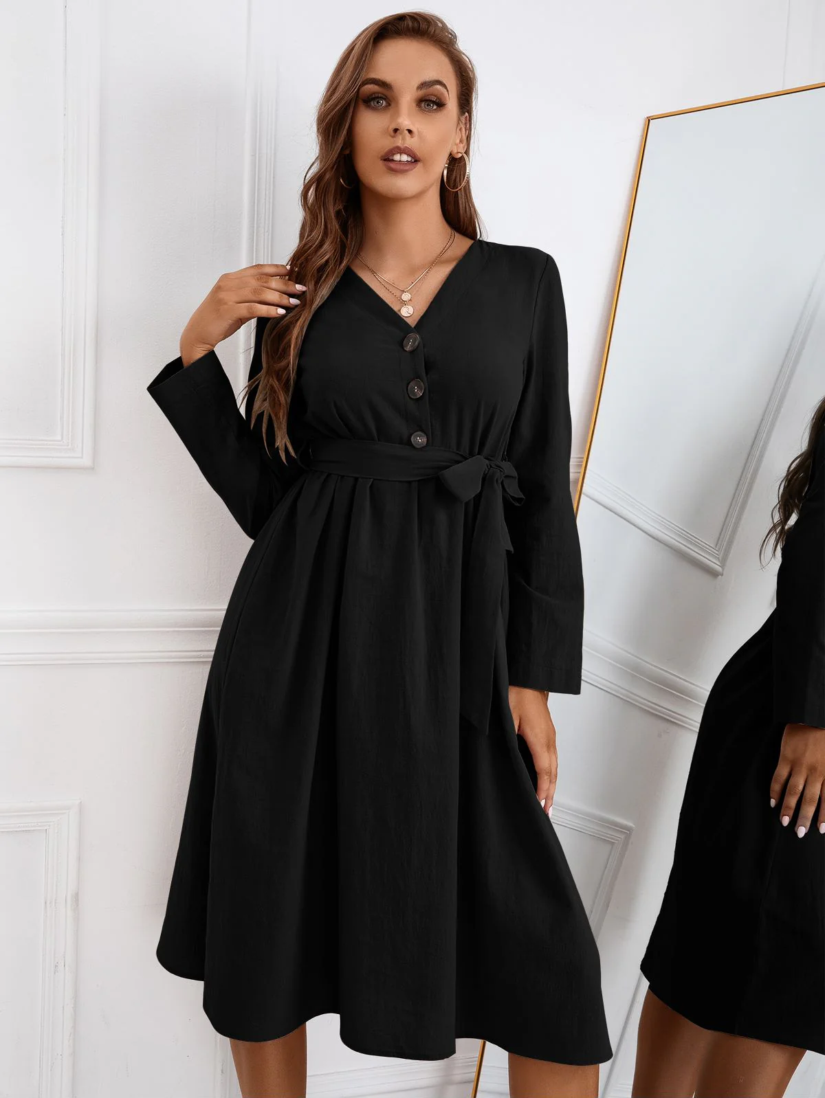Solid Color Belted Dress - Image 3