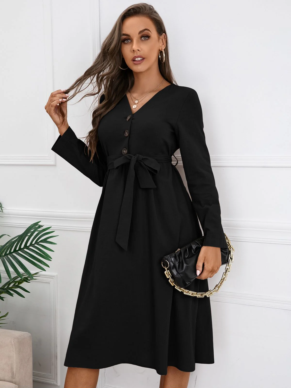 Solid Color Belted Dress - Image 4