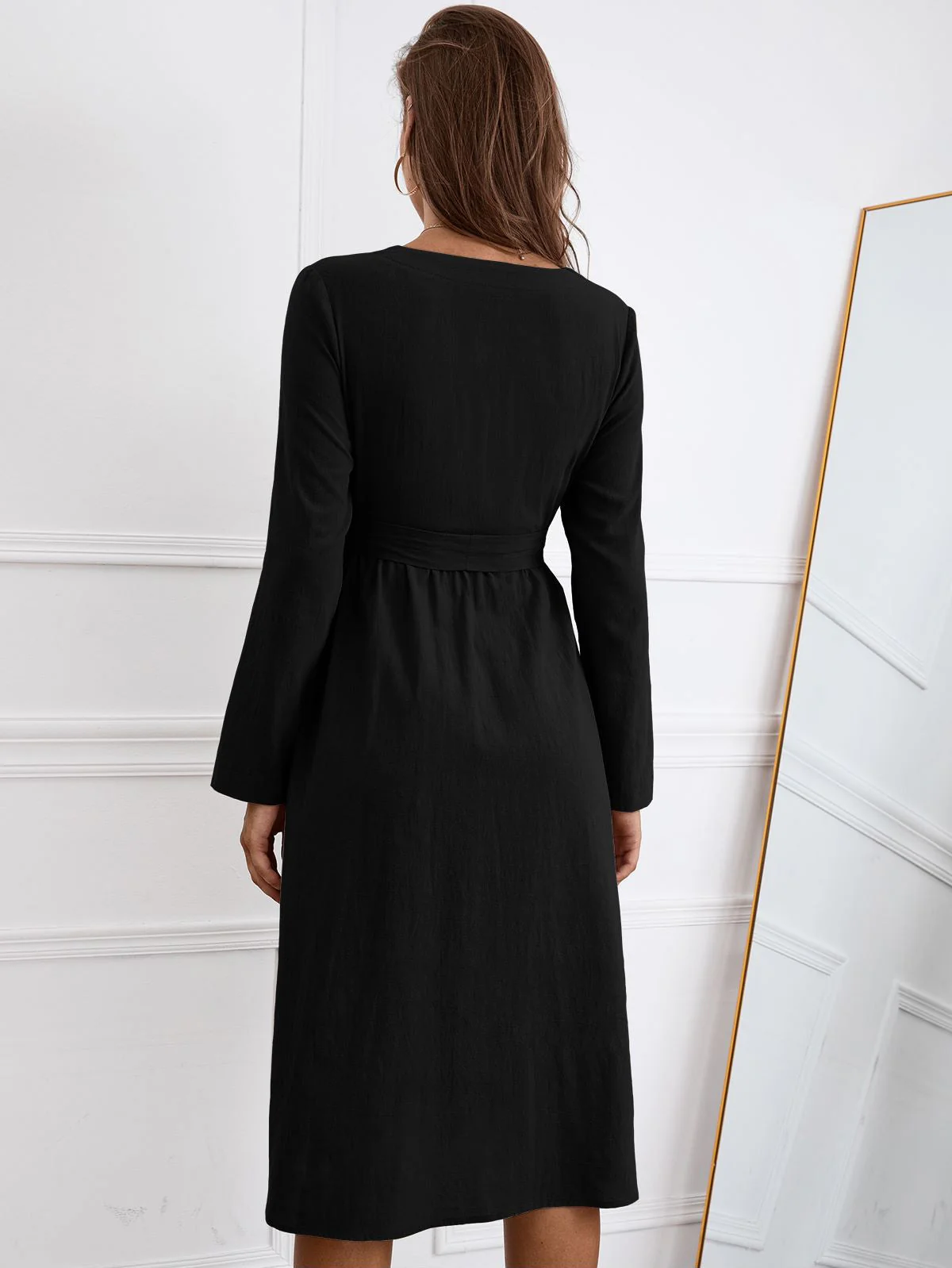 Solid Color Belted Dress - Image 5