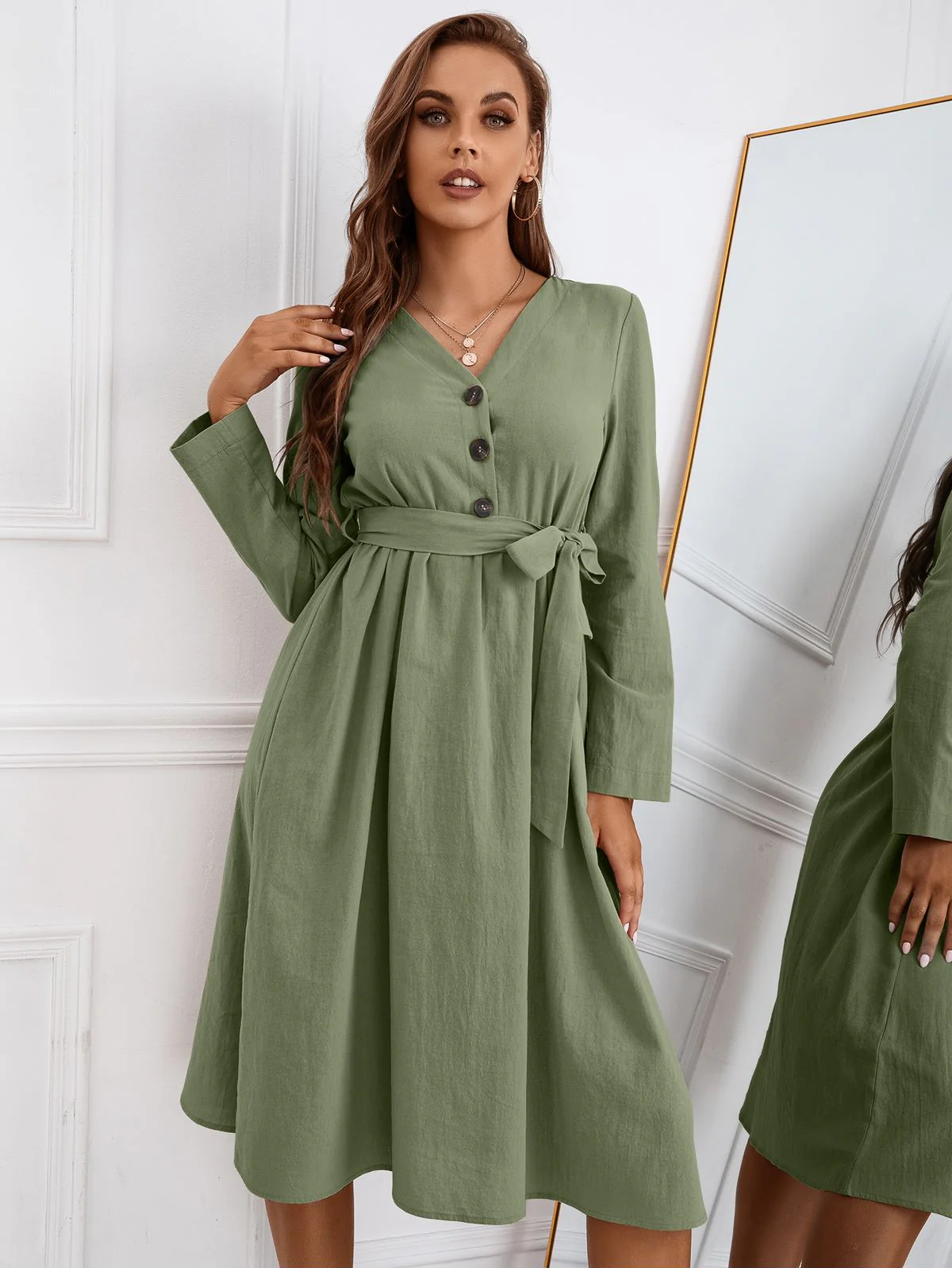 Solid Color Belted Dress - Image 7
