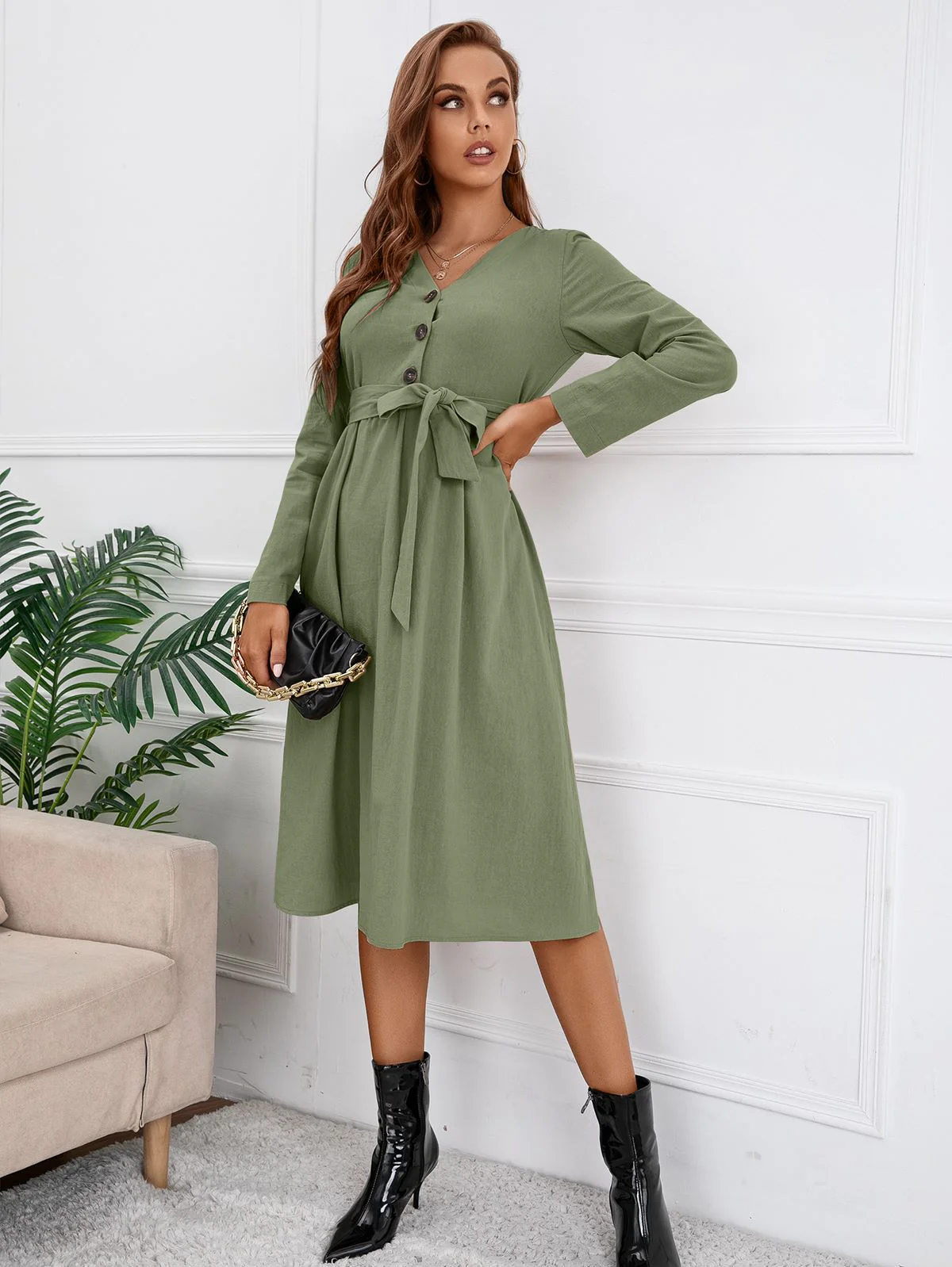 Solid Color Belted Dress - Image 9