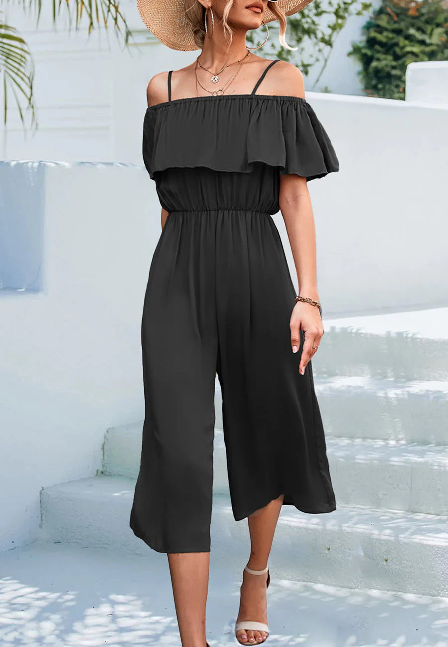 Solid Color Cold Shoulder Jumpsuit - Image 11