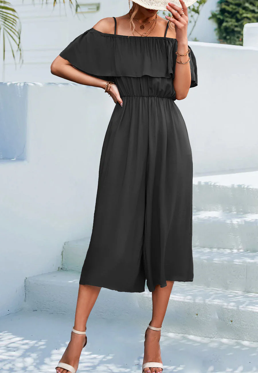 Solid Color Cold Shoulder Jumpsuit - Image 12