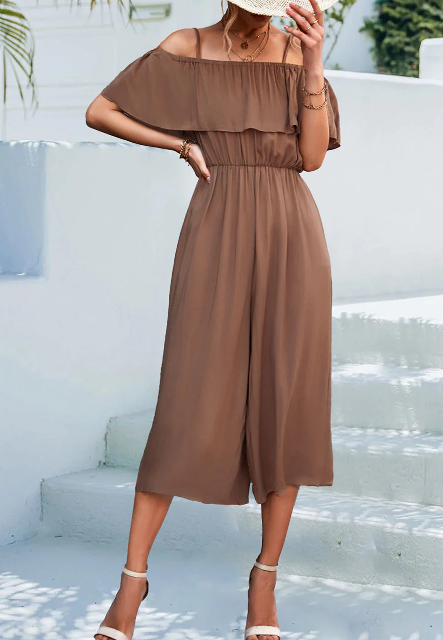 Solid Color Cold Shoulder Jumpsuit - Image 14