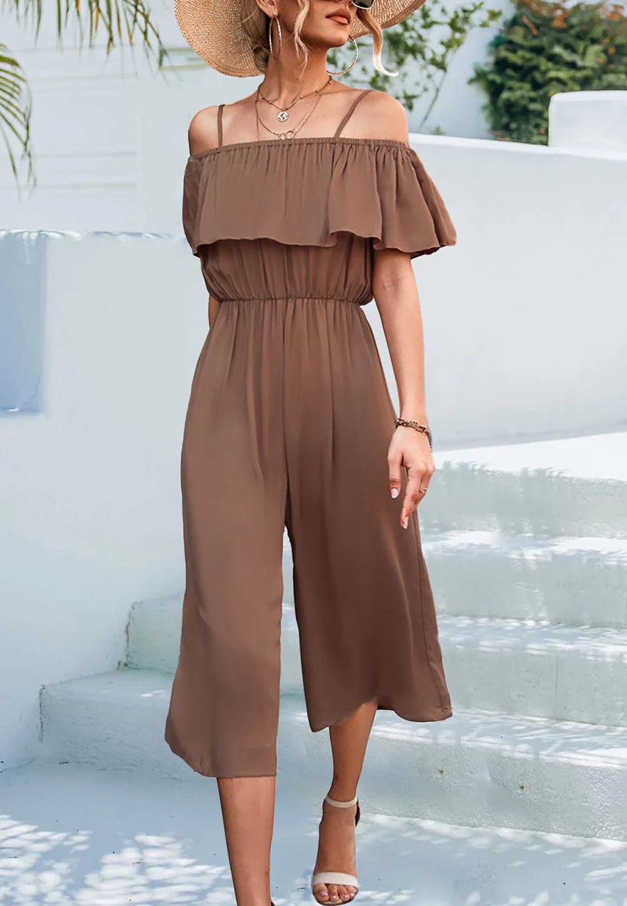 Solid Color Cold Shoulder Jumpsuit - Image 15
