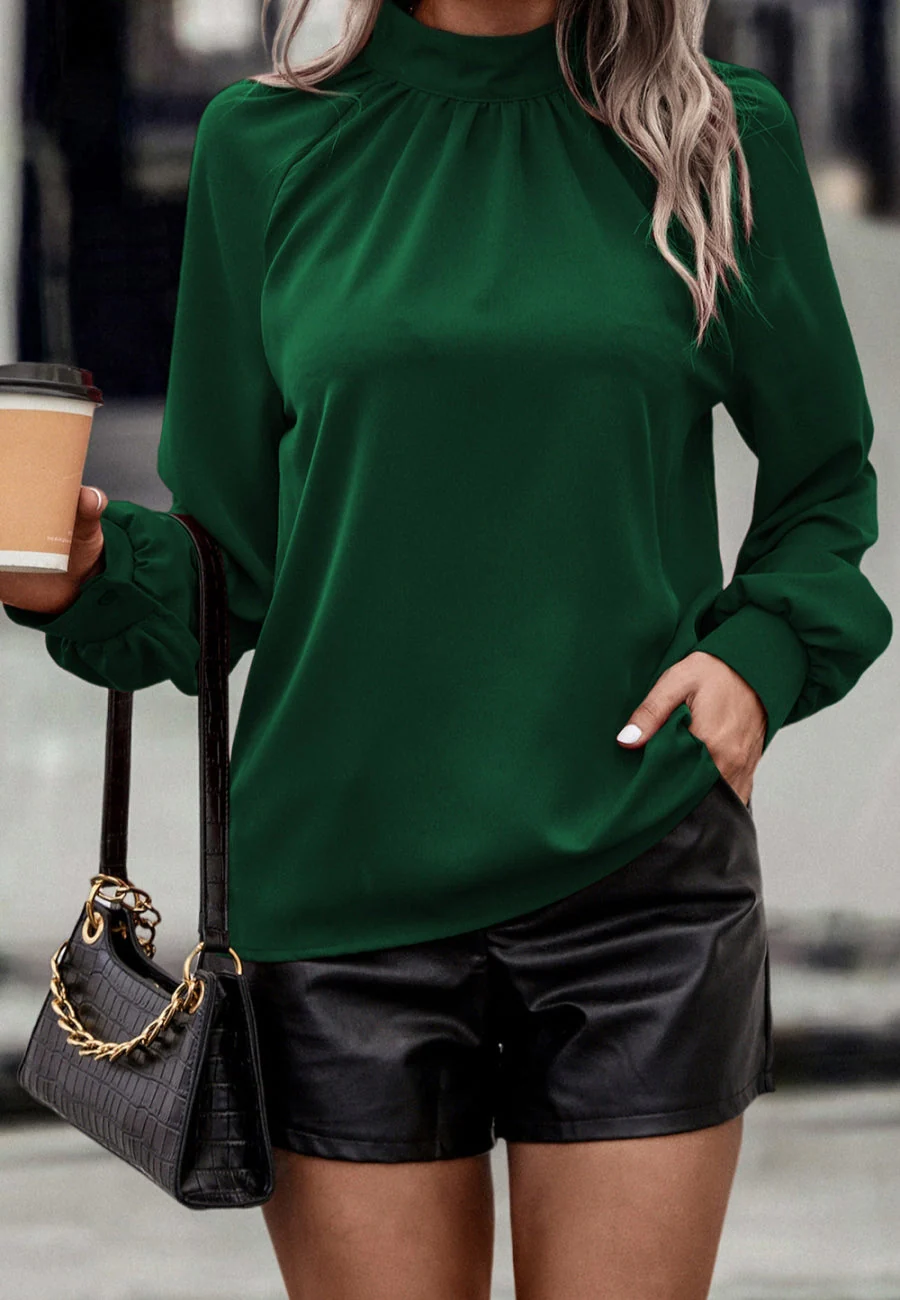 Solid Color Cowl Back Blouse - Image 10