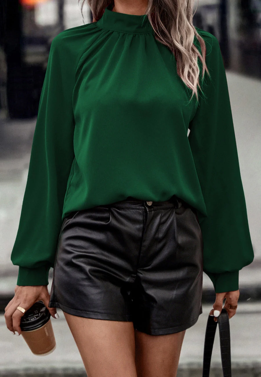Solid Color Cowl Back Blouse - Image 11