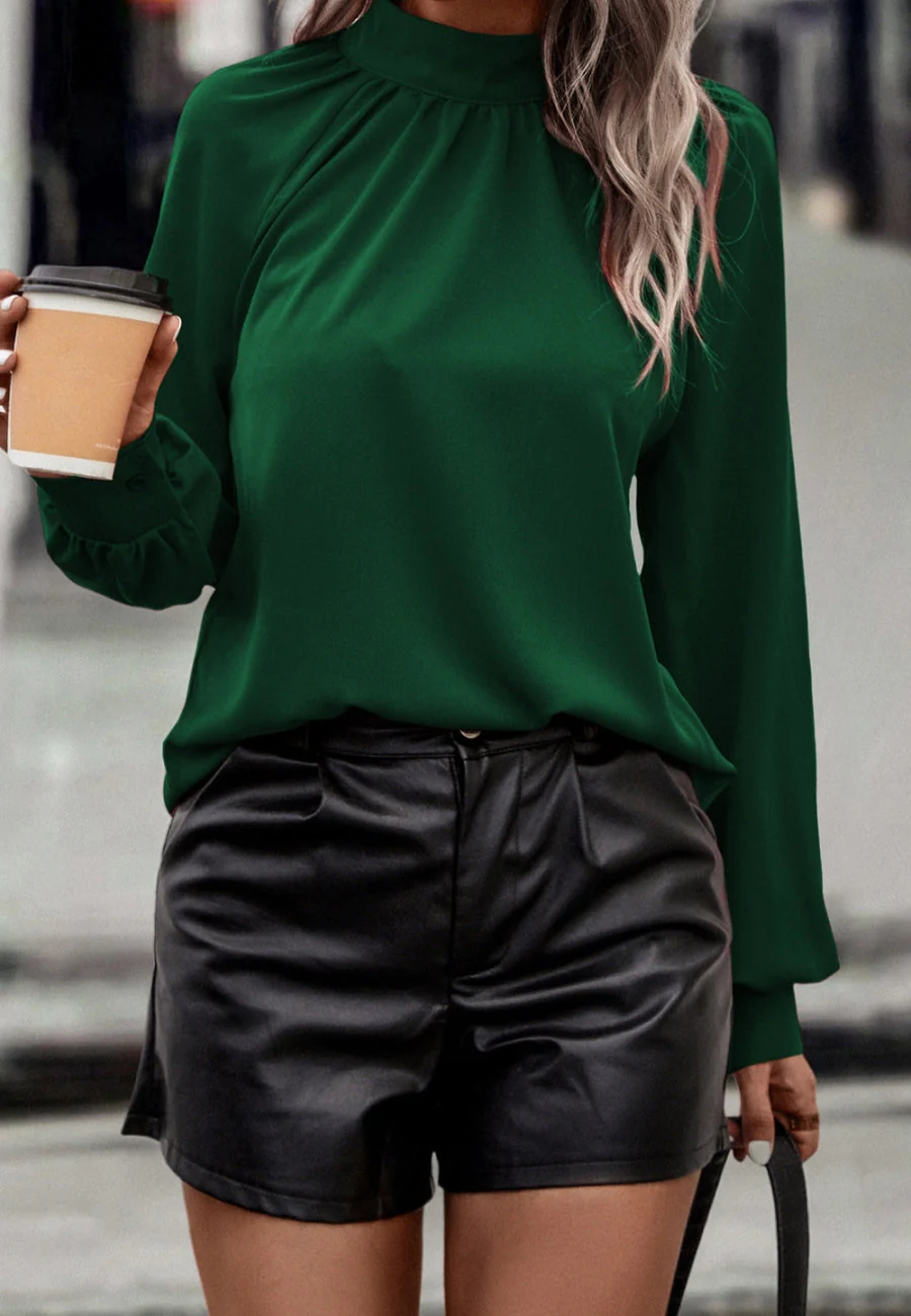 Solid Color Cowl Back Blouse - Image 12