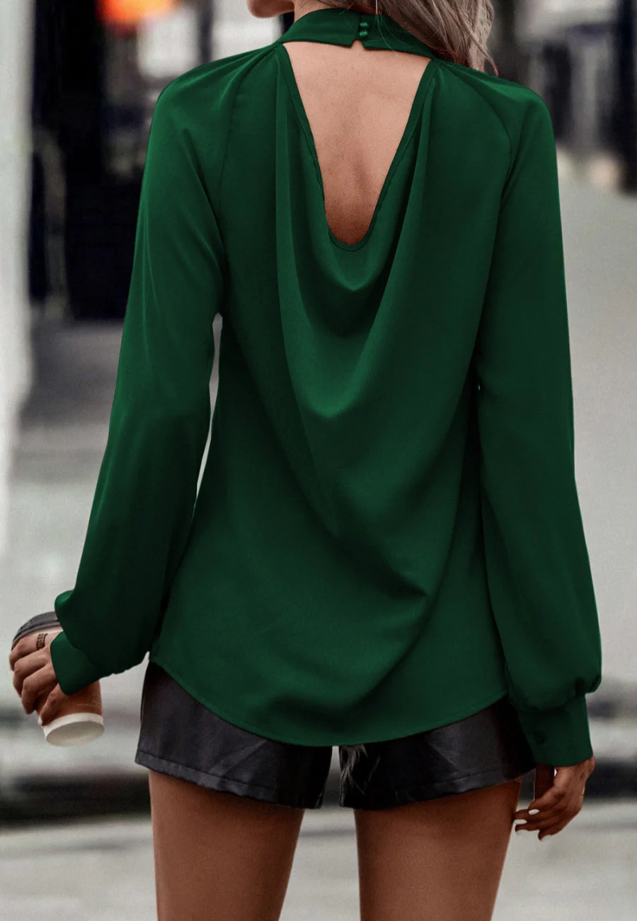 Solid Color Cowl Back Blouse - Image 13