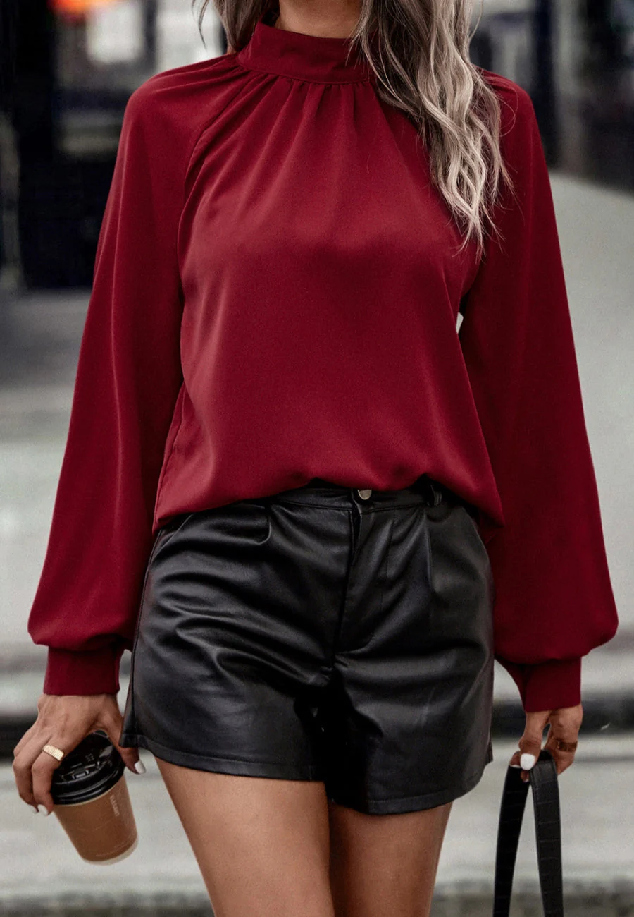 Solid Color Cowl Back Blouse - Image 2