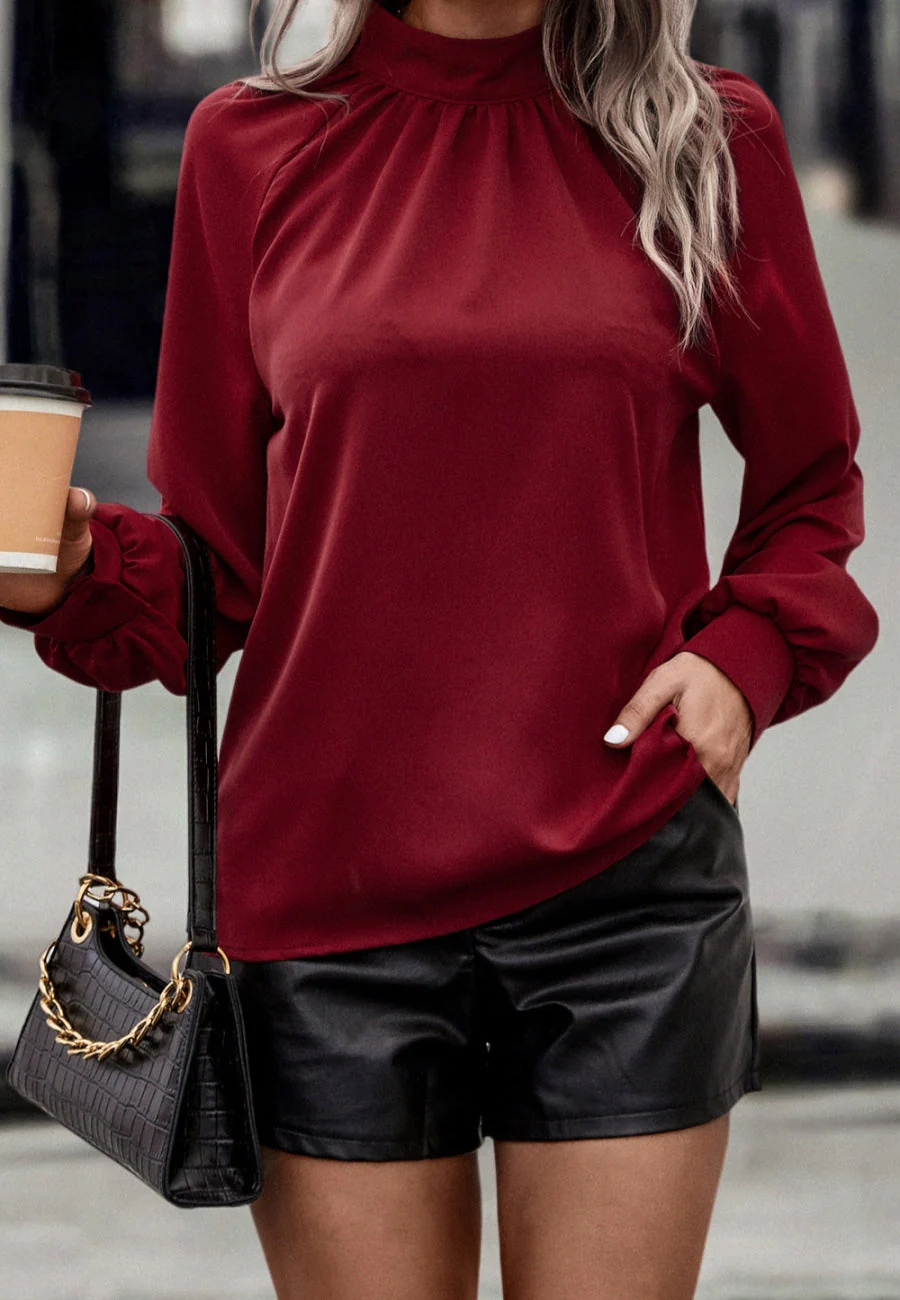 Solid Color Cowl Back Blouse - Image 3