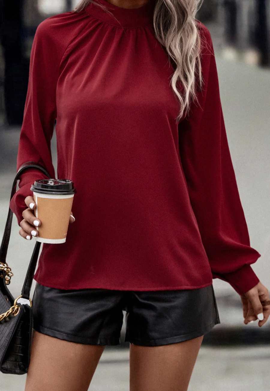 Solid Color Cowl Back Blouse - Image 4