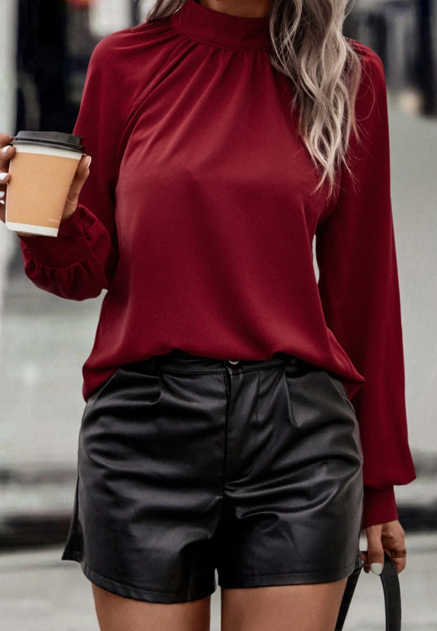 Solid Color Cowl Back Blouse - Image 5