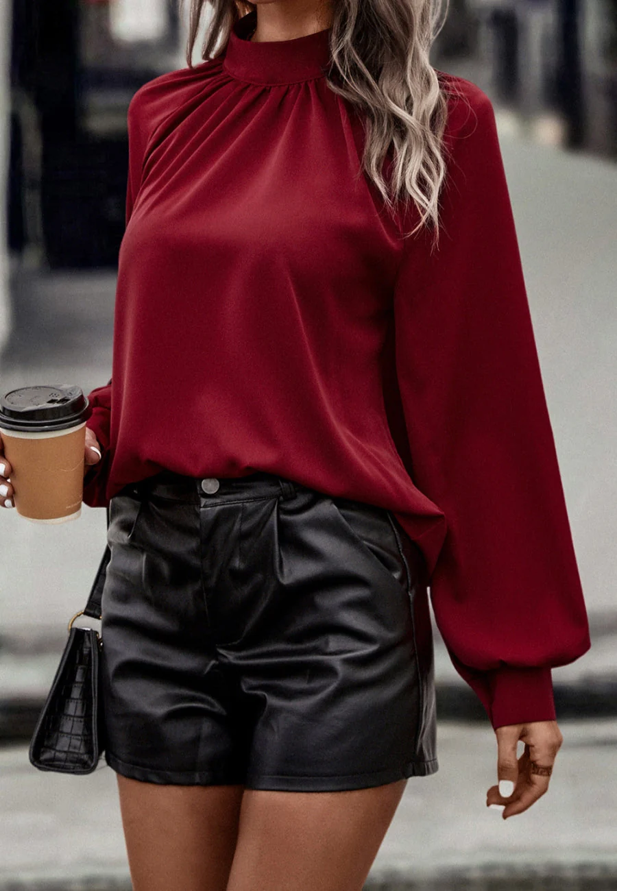 Solid Color Cowl Back Blouse - Image 6