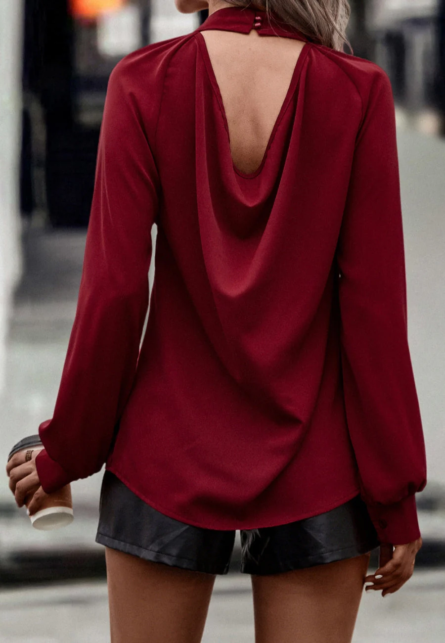 Solid Color Cowl Back Blouse - Image 7