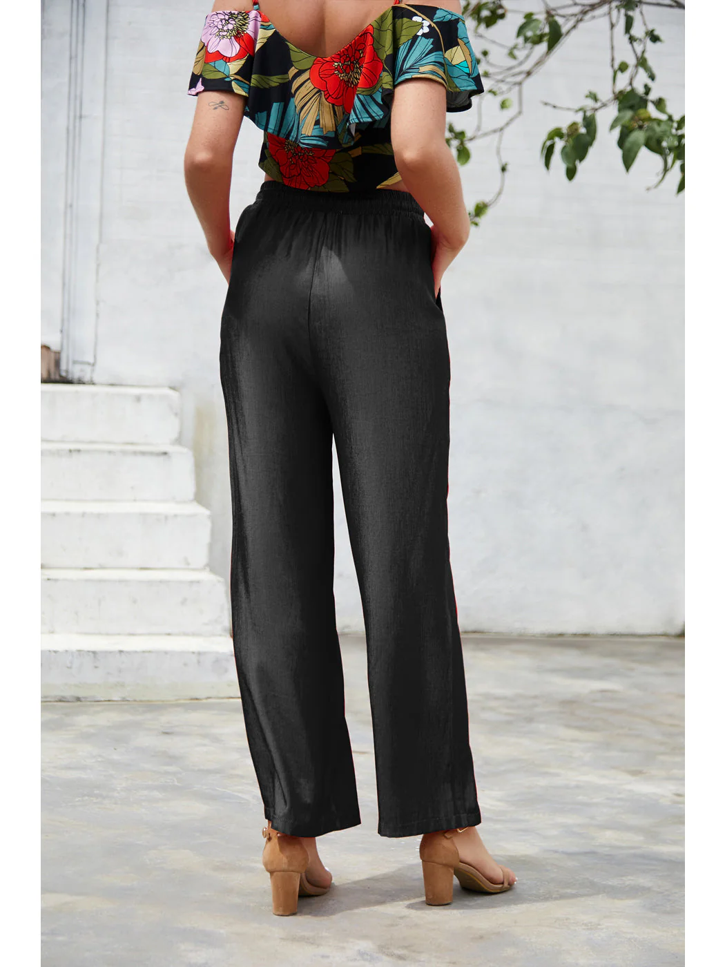 Solid Color Drawstring Pants - Image 2